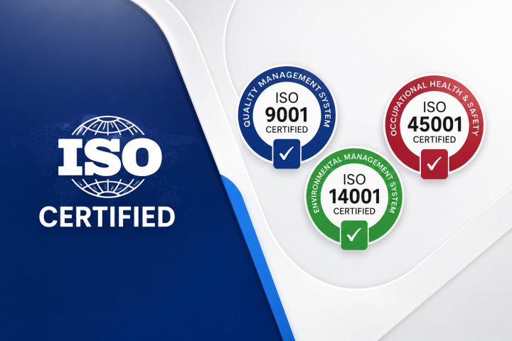 شعارات أنظمة ISO 9001 للجودة وISO 14001 للبيئة وISO 45001 للصحة والسلامة المهنية